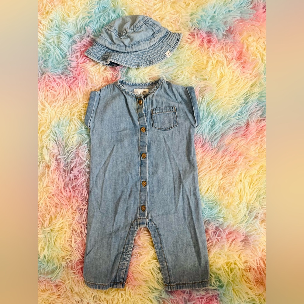 Little Planet by Carter's Organic Denim Onesie and hat 6 months